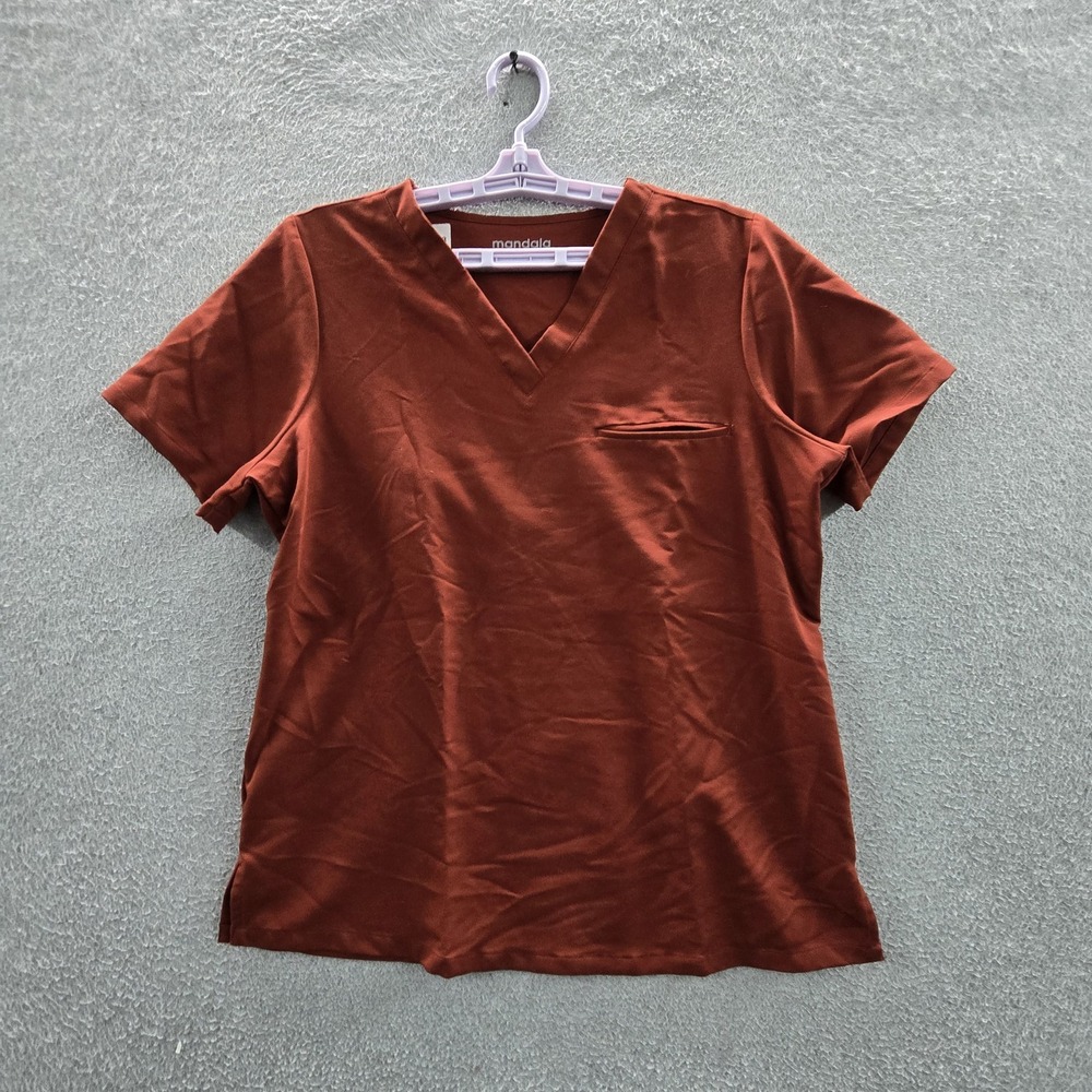 Mandala Women Scrub Shirt M Rust Equa-Tek V-Neck Pullover Short Sleeve